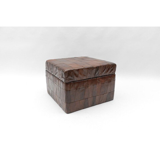 Image 1 of Vintage Patchwork pouf in chocolate brown leather, Switzerland 1960