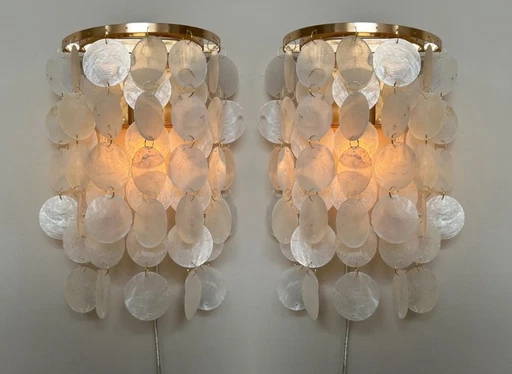 Set Of 2 Capiz Shell Lamps Wall Lamps Gold Frame