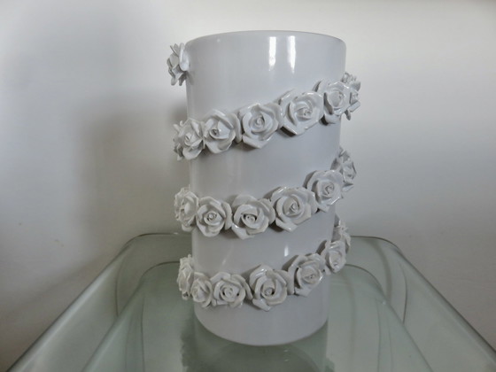 Image 1 of White Barbotine Ceramic Vase, Italy, 1980s