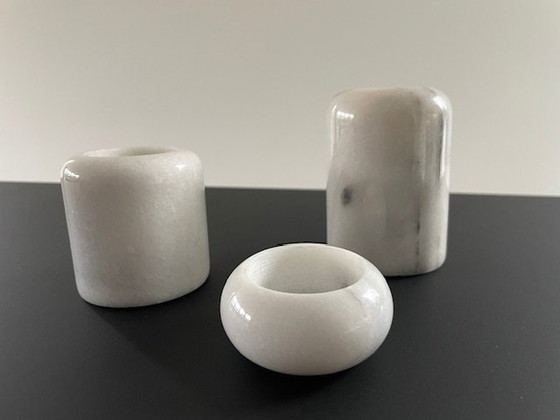 Image 1 of 3X Cylindrical Candle Holders In White Marble