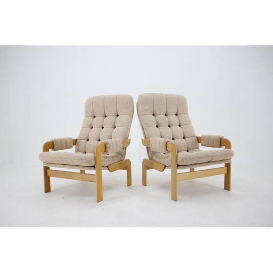 Image 1 of Pair of vintage high-backed beech armchairs, Czechoslovakia 1970