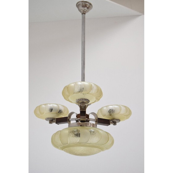 Image 1 of Lampadario in vetro Art Déco vintage, Cecoslovacchia 1930