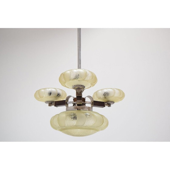 Image 1 of Lampadario in vetro Art Déco vintage, Cecoslovacchia 1930