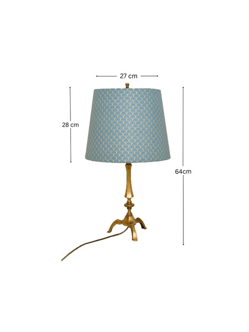Elegant Vintage Brass Table Lamp with Textured Blue Shade