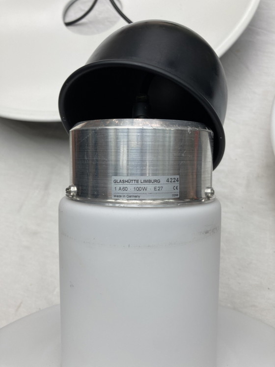 Image 1 of 2 White Glass And Metal Hanging Fixtures From The '80s