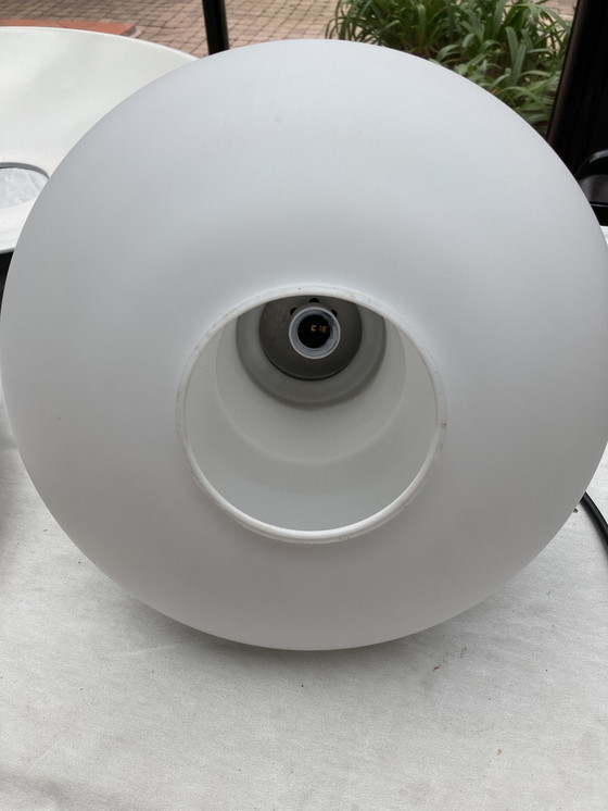 Image 1 of 2 White Glass And Metal Hanging Fixtures From The '80s
