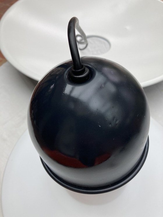 Image 1 of 2 White Glass And Metal Hanging Fixtures From The '80s
