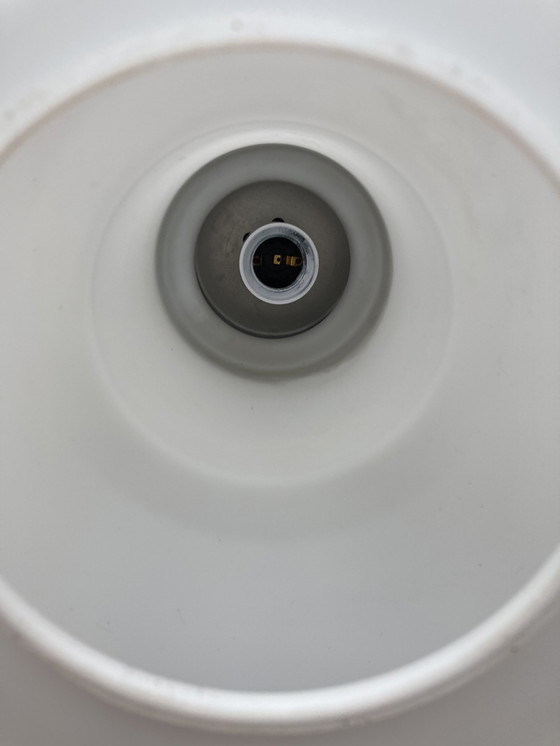 Image 1 of 2 White Glass And Metal Hanging Fixtures From The '80s