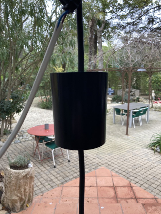 Image 1 of 2 White Glass And Metal Hanging Fixtures From The '80s