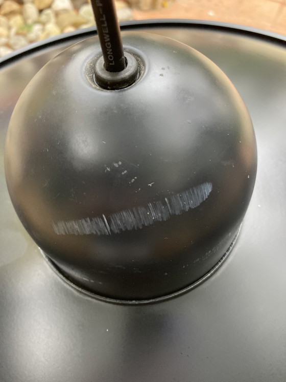 Image 1 of 2 White Glass And Metal Hanging Fixtures From The '80s