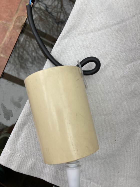 Image 1 of 2 White Glass And Metal Hanging Fixtures From The '80s