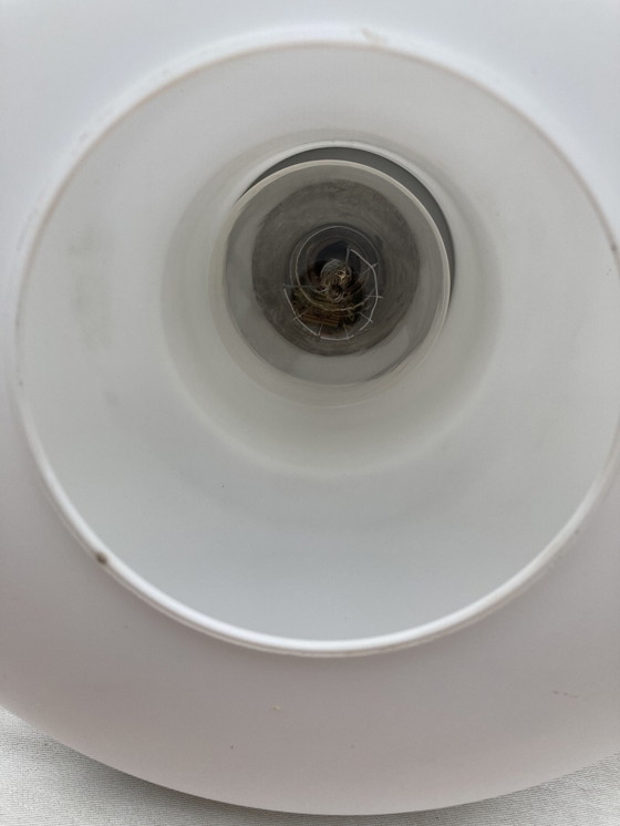 Image 1 of 2 White Glass And Metal Hanging Fixtures From The '80s