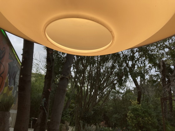 Image 1 of 2 White Glass And Metal Hanging Fixtures From The '80s
