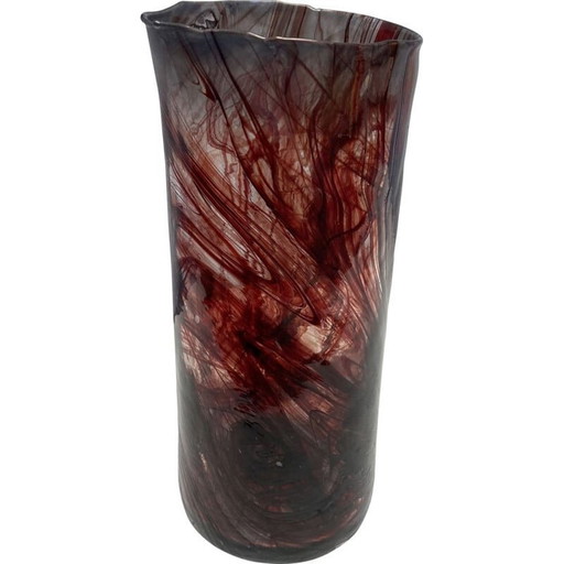 Vintage red and blue scroll vase by Serge Mansau for Murano, 1992