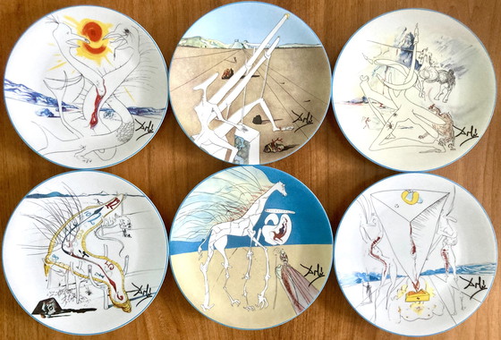 Image 1 of 6x Salvador Dali Porcelain Plates Le Conquete du Cosmos by Limoges