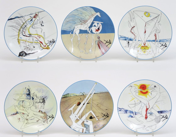 Image 1 of 6x Salvador Dali Porcelain Plates Le Conquete du Cosmos by Limoges