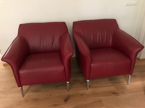 Image 1 of 2X Leolux Mayon Armchairs In Burgundy Leather