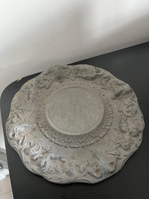 Pewter candle plate Rococco