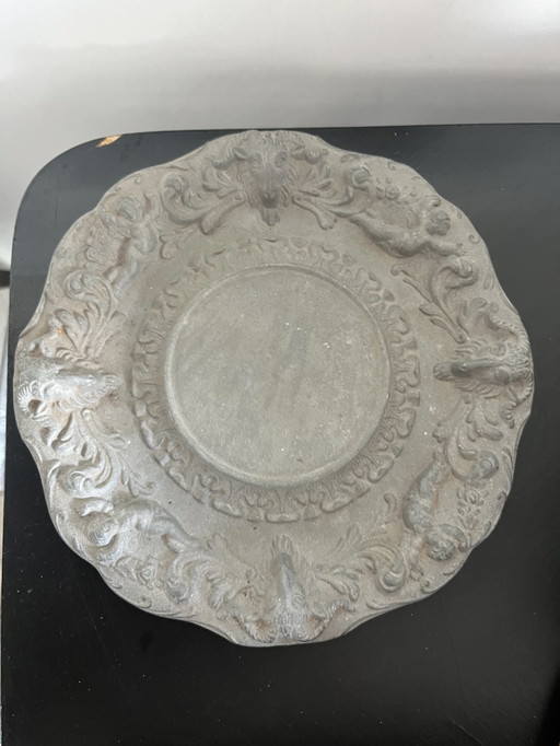 Pewter candle plate Rococco