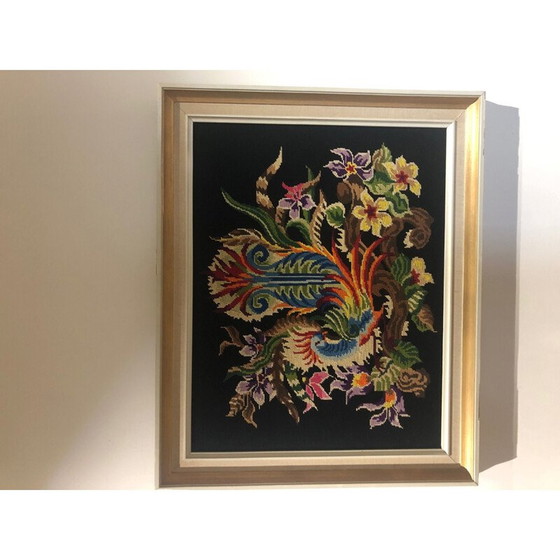 Image 1 of Framed vintage rooster tapestry, 1970