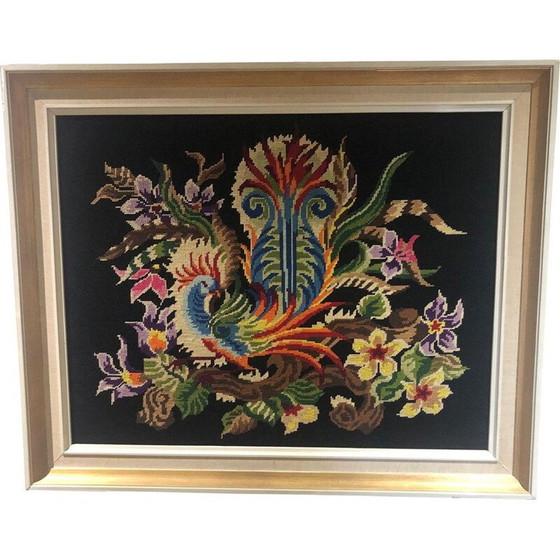 Image 1 of Framed vintage rooster tapestry, 1970