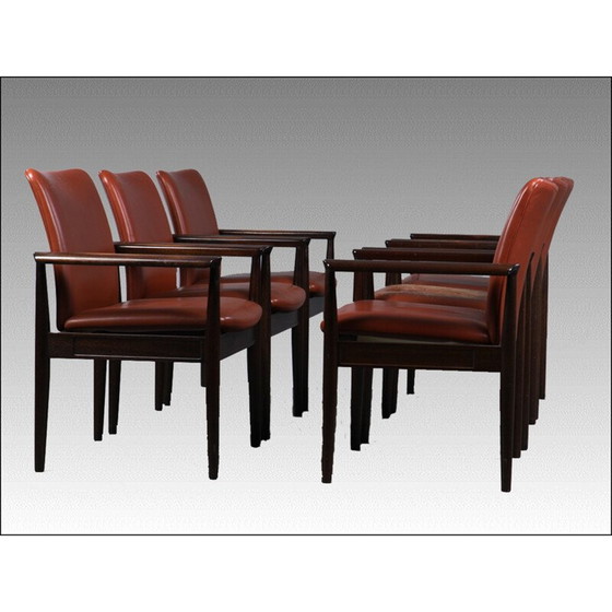 Image 1 of Vintage mahogany and brown leather diplomat armchair by Finn Juhl for Cado, 1960