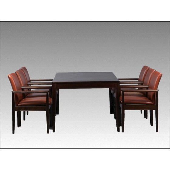 Image 1 of Vintage mahogany and brown leather diplomat armchair by Finn Juhl for Cado, 1960