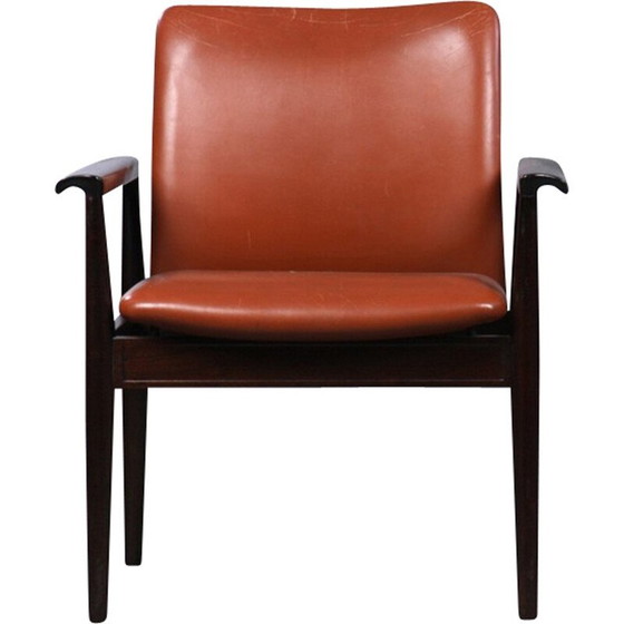 Image 1 of Vintage mahogany and brown leather diplomat armchair by Finn Juhl for Cado, 1960