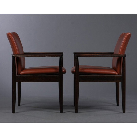 Image 1 of Vintage mahogany and brown leather diplomat armchair by Finn Juhl for Cado, 1960