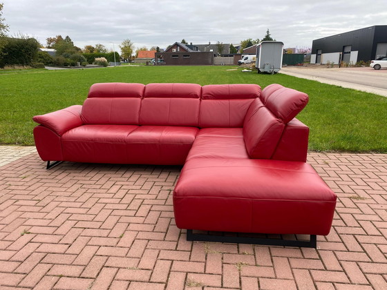 Image 1 of Zgan Red Real Leather Corner Sofa