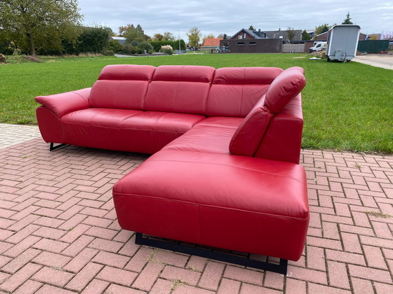 Image 1 of Zgan Red Real Leather Corner Sofa