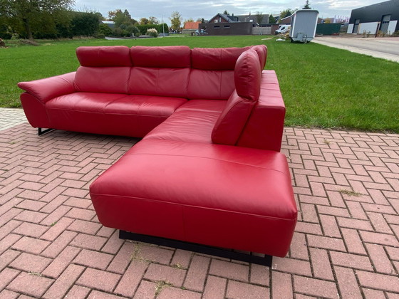 Image 1 of Zgan Red Real Leather Corner Sofa