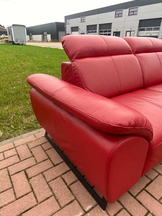 Image 1 of Zgan Red Real Leather Corner Sofa