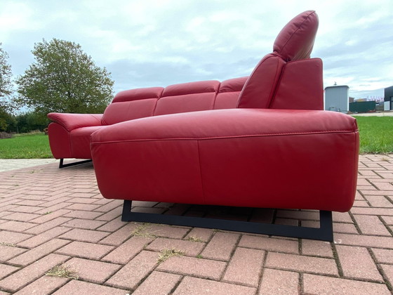 Image 1 of Zgan Red Real Leather Corner Sofa