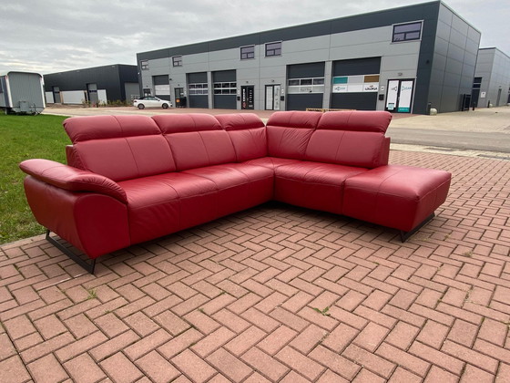 Image 1 of Zgan Red Real Leather Corner Sofa