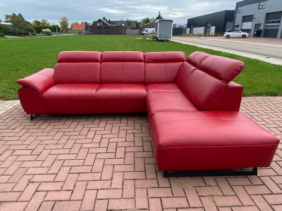 Image 1 of Zgan Red Real Leather Corner Sofa