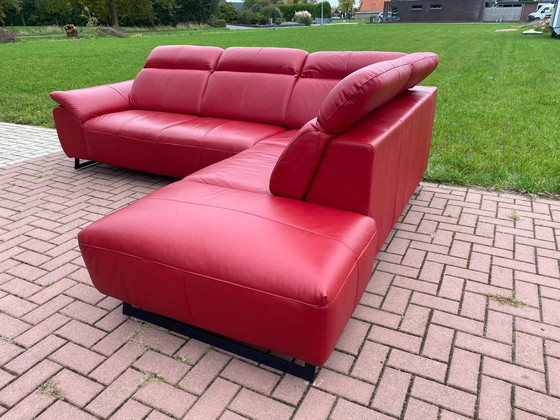 Image 1 of Zgan Red Real Leather Corner Sofa