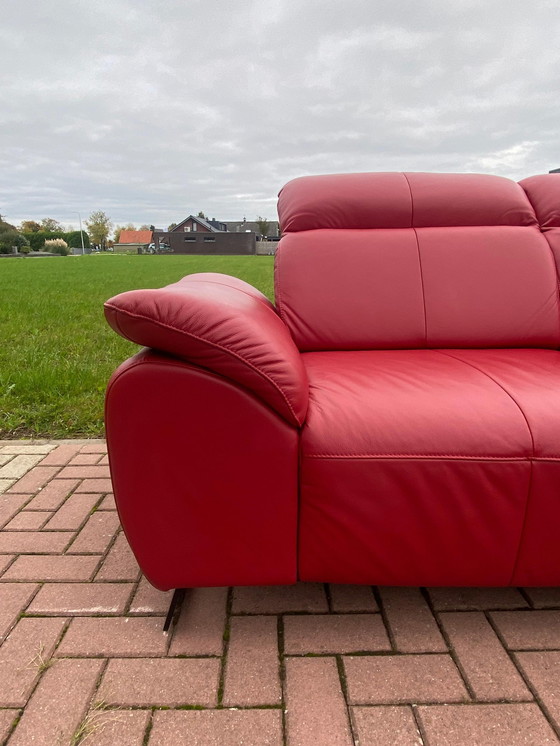 Image 1 of Zgan Red Real Leather Corner Sofa