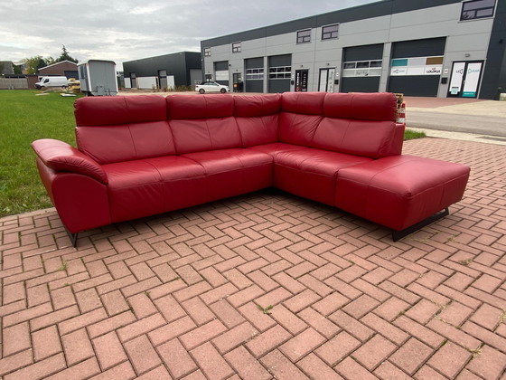 Image 1 of Zgan Red Real Leather Corner Sofa