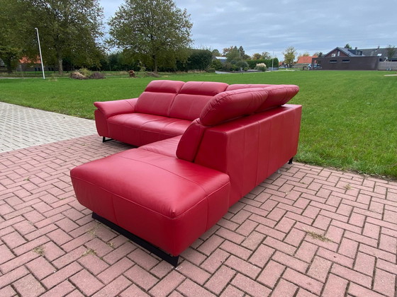 Image 1 of Zgan Red Real Leather Corner Sofa