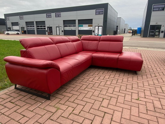 Image 1 of Zgan Red Real Leather Corner Sofa