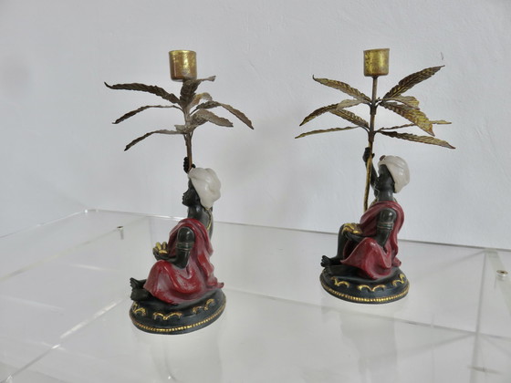 Image 1 of Pair Of Blackamoor Candleholders