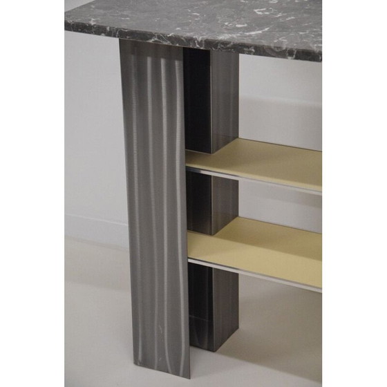 Image 1 of Vintage marble entry table, metal, modernist minimalist console, Italy 1980