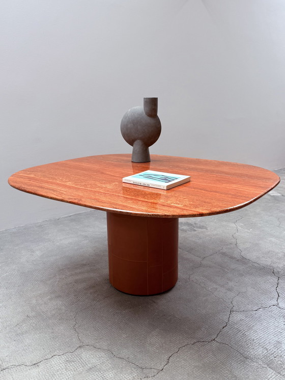 Image 1 of Afra & Tobia Scarpa For B&B Italia marble dining table "Tobio" & 6 dining chairs "Dialogo" chrome leather, Italy 1974