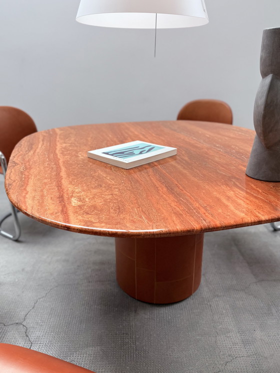 Image 1 of Afra & Tobia Scarpa For B&B Italia marble dining table "Tobio" & 6 dining chairs "Dialogo" chrome leather, Italy 1974