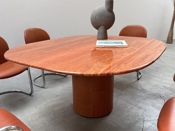 Image 1 of Afra & Tobia Scarpa For B&B Italia marble dining table "Tobio" & 6 dining chairs "Dialogo" chrome leather, Italy 1974