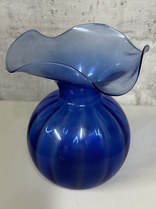  Cobalt Blue Lancel Style Vase - Ball Shape And Collar H 25 Cm