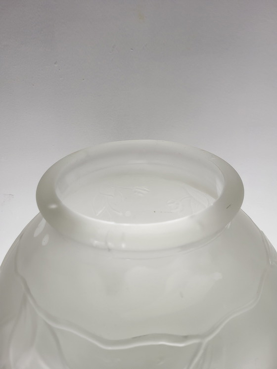 Image 1 of Art Deco Vase In Frosted Pressed Glass With Floral Decor, 1940s, France