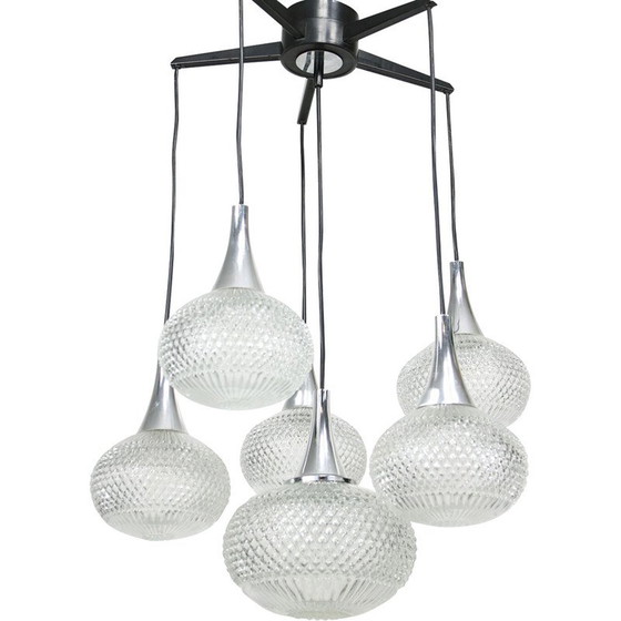 Image 1 of Lampadario vintage in cristallo e cromo, Italia 1970