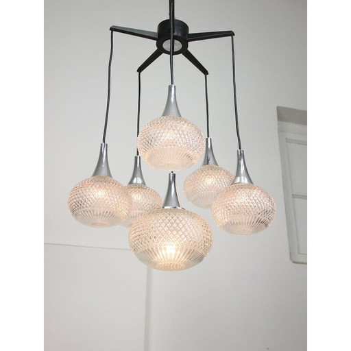 Vintage crystal and chrome chandelier, Italy 1970